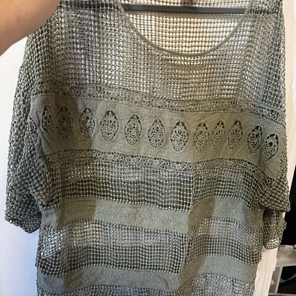 XCVI Sage Green Mesh Lace Blouse